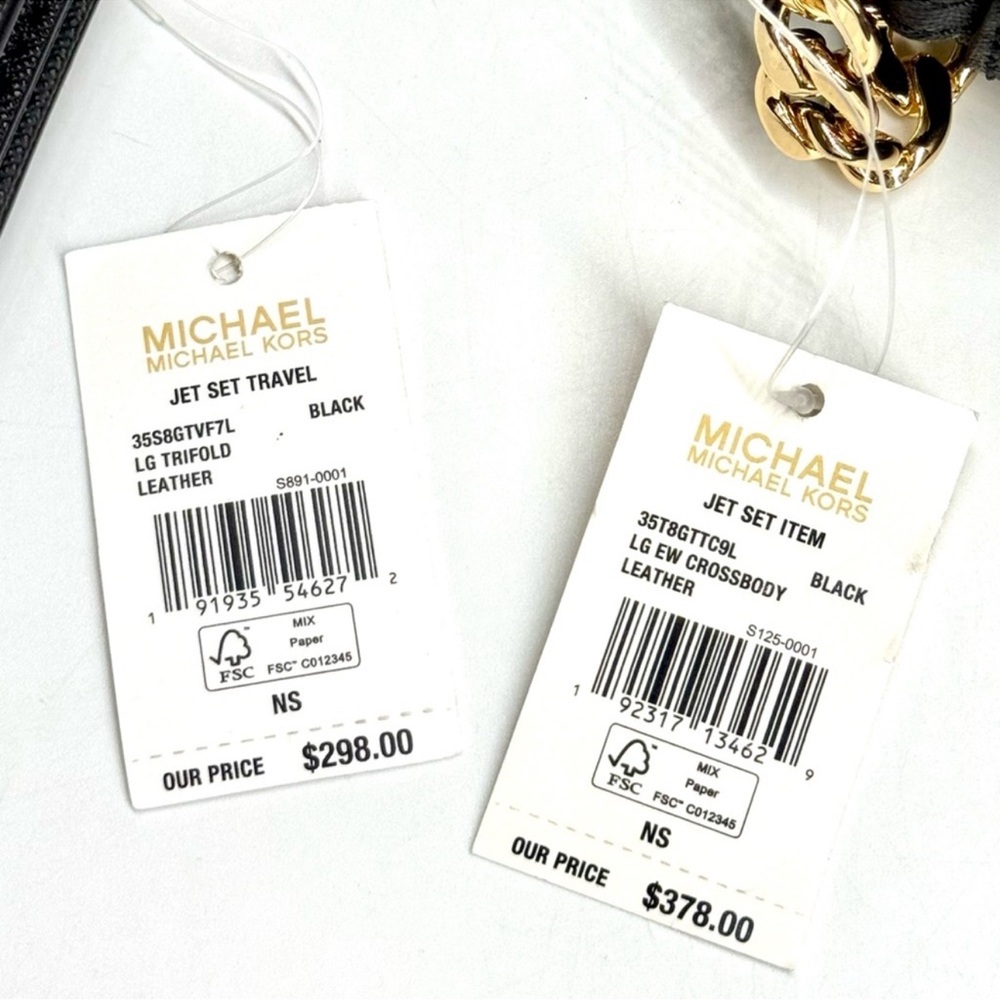 Michael Kors Jet Set Large Logo Crossbody Bag & Matching Trifold Wallet Black - Picture 11 of 11